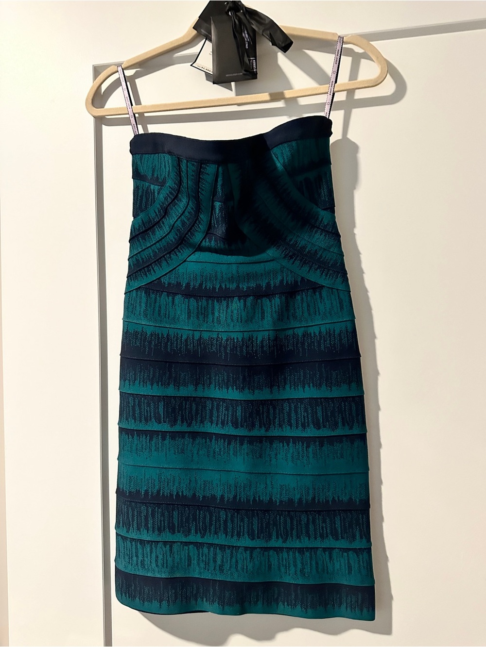 Authentic Herve Leger Strapless Teal & Navy Bandage Dress